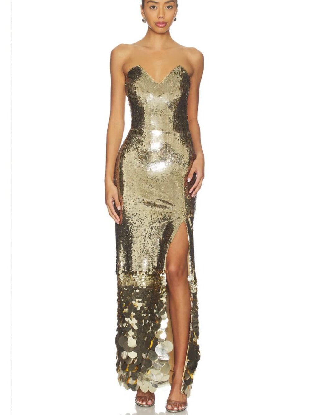 AFEW Rahul Mishra Corset Maxi Dress Metallic Gold Sequin Strapless Formal Gown